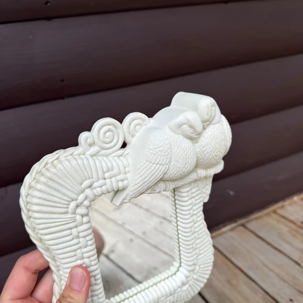 Vintage Homco Lovebird Wall Mirrors Set of 2 White Faux Wicker  Decor